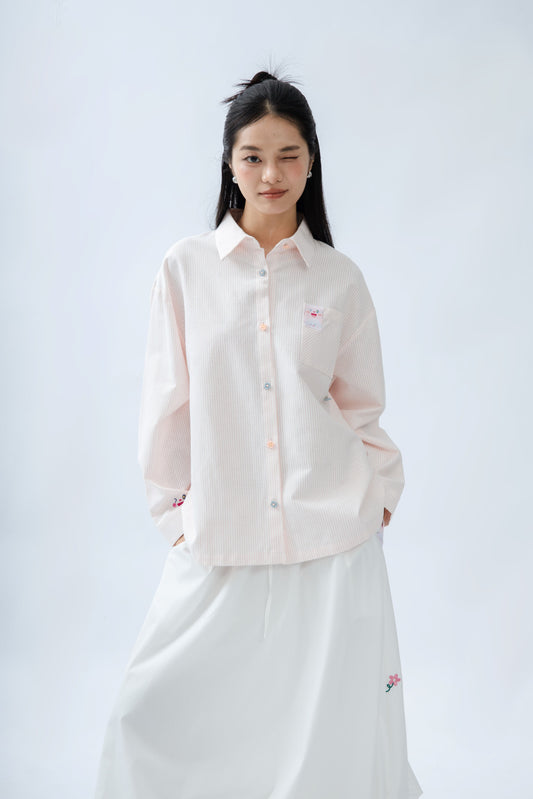 Flower Button Stripes Shirt (Pink Stripes)