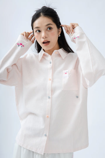 Flower Button Stripes Shirt (Pink Stripes)