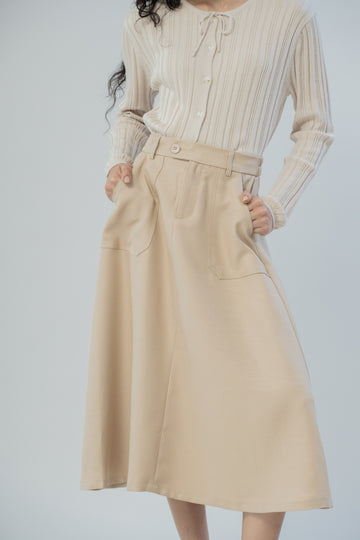 Gionna Mid-Length Flared Skirt (Khaki)