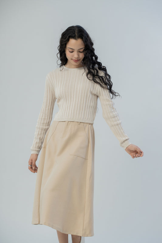 Elise Ribbon Knit Cardigan (Beige)