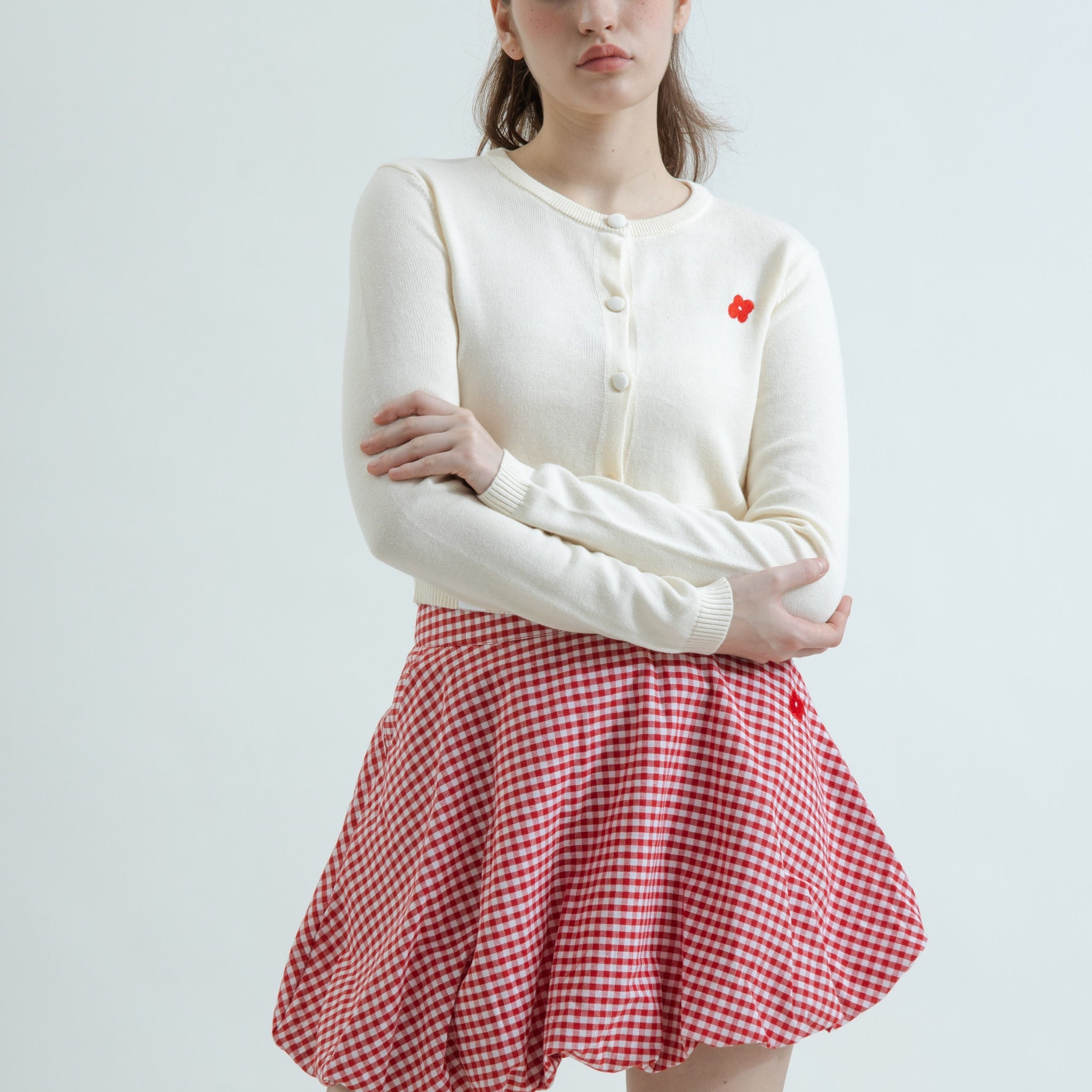 LULU Flower Embroidery Knit Cardigan (Beige)