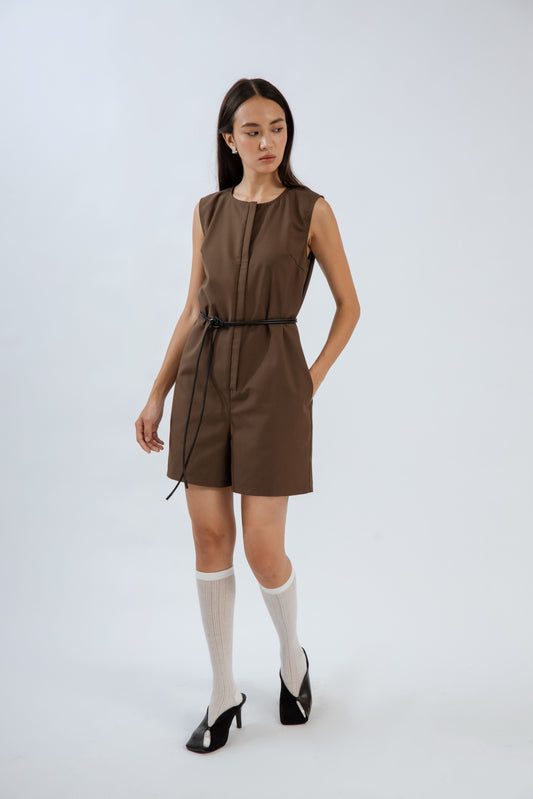 Sleeveless Zipper Wide Leg Jumpsuit (Brown)