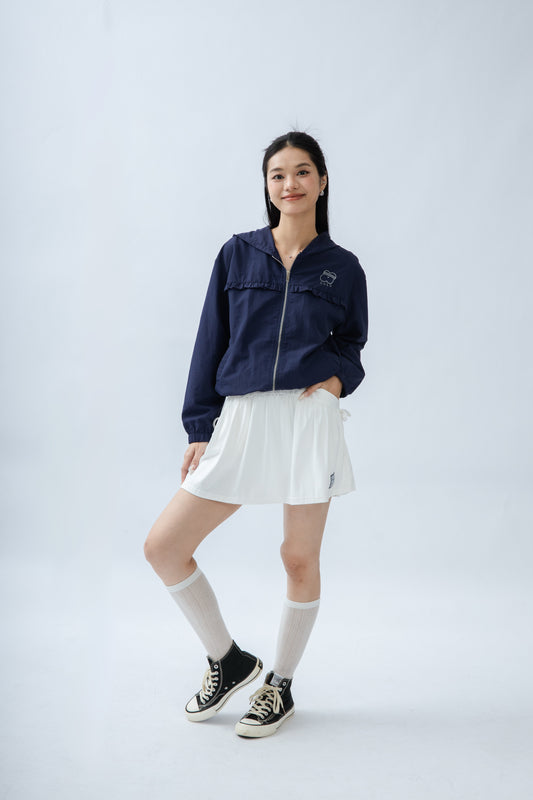 LULU Sporty Ribbon-Tie Pleated Skirt (Ivory)