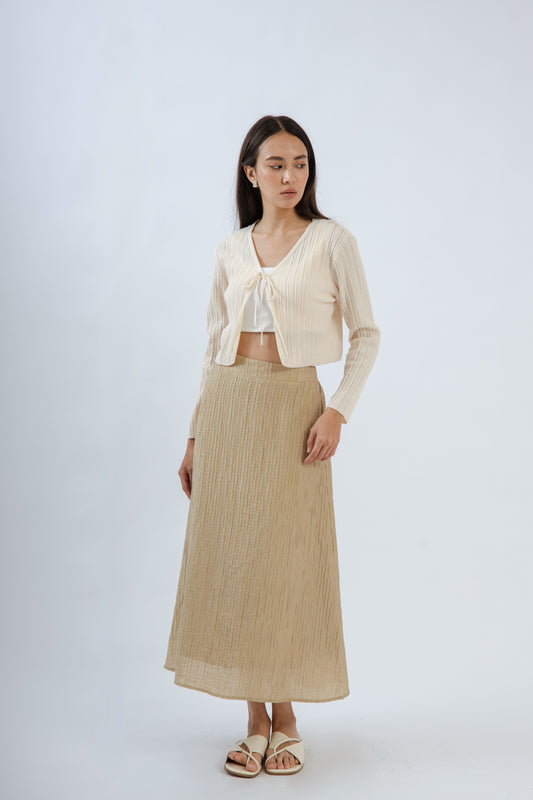 Terra Front-Tie Knit Cardigan (Beige)