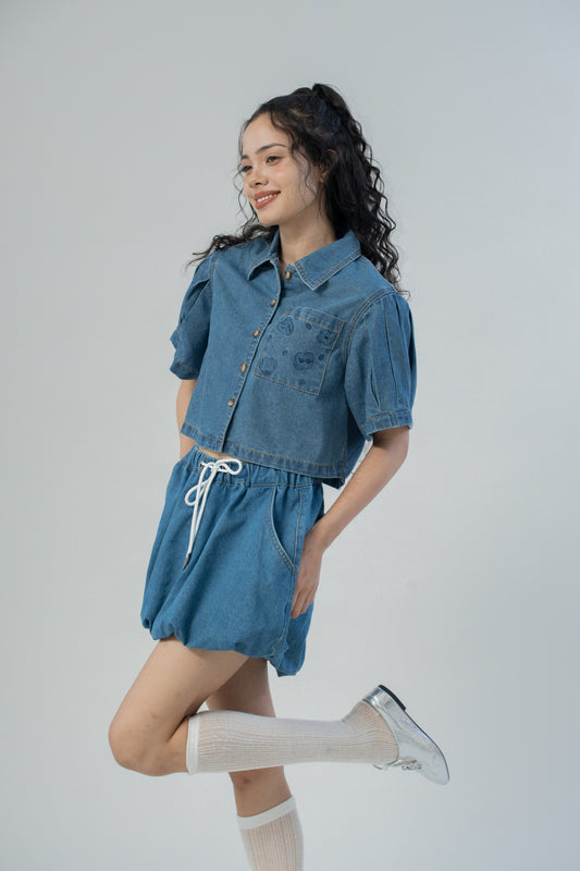 LULU AND FRIENDS Pleated Sleeve Shirt (Denim)