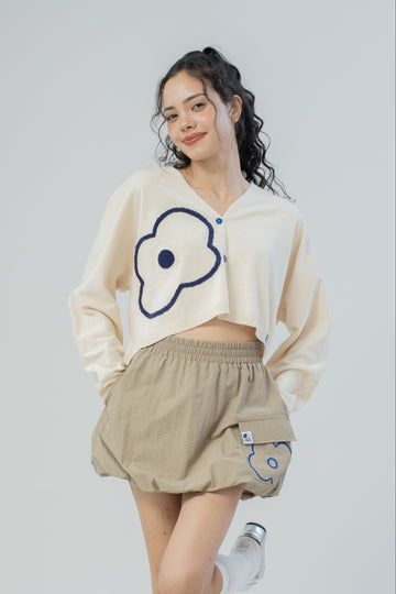 LULU V Neck Embroidery Cardigan (Beige)