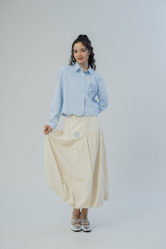 LULU Textured Puffy Long Skirt (Beige)