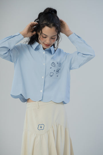 LULU & FRIENDS Scallop Hem Long Sleeve (Light Blue)