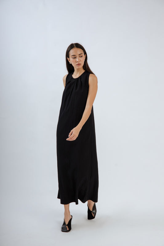 Back Cross Knot Sleeveless Dress (Black)