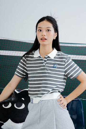 LULU Stripes Embroidery Polo (Grey Stripes)