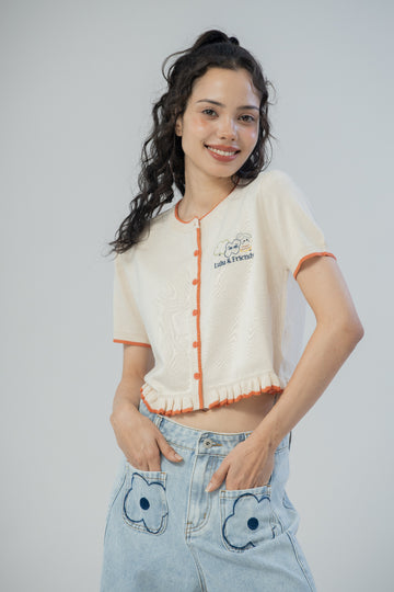 LULU & FRIENDS Contrast Knit Short Sleeve (Beige)