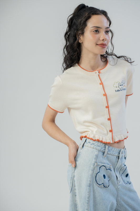 LULU & FRIENDS Contrast Knit Short Sleeve (Beige)