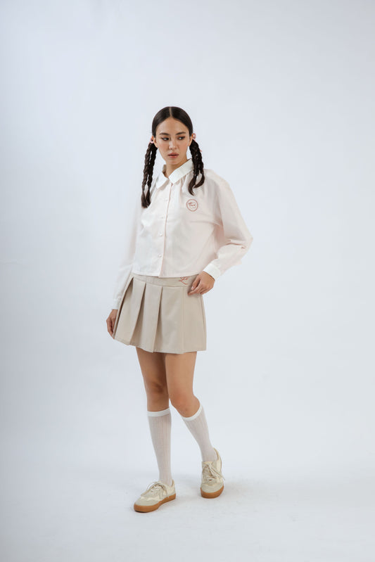 LULU Collared Crop Striped Shirt (Pink Stripes)
