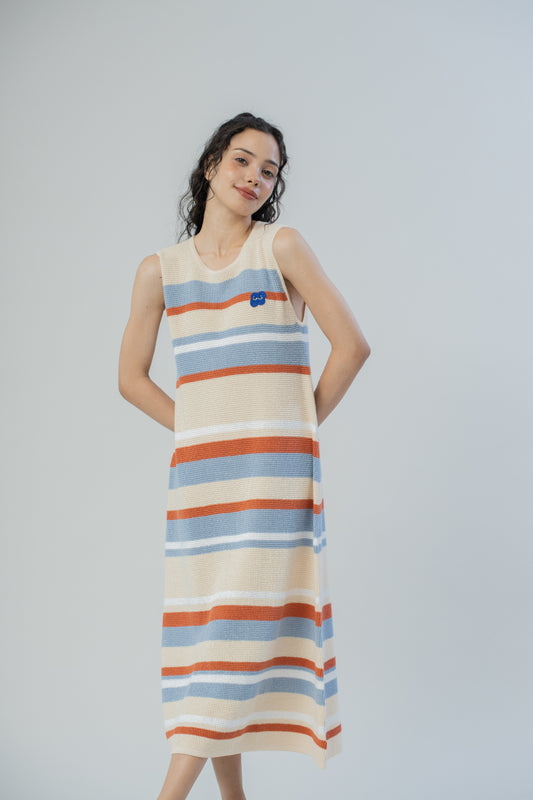 LULU Stripes Sleeveless Knit Dress (Beige)