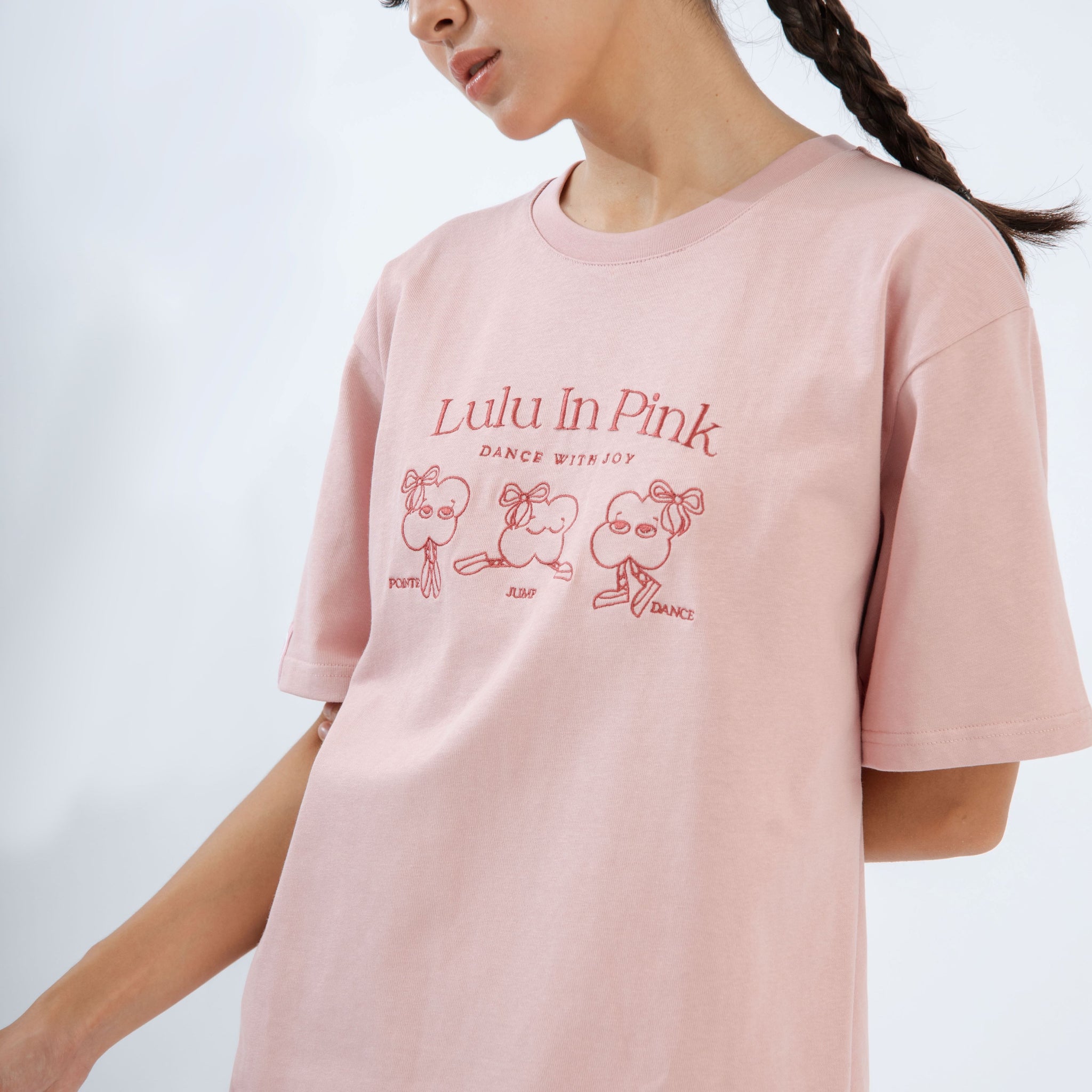 LULU In Pink Embroidery Oversize Tee (Pink)