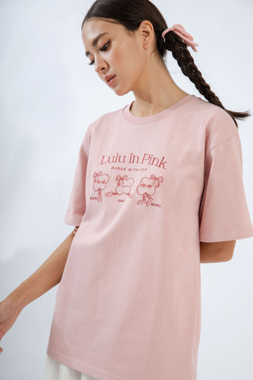 LULU In Pink Embroidery Oversize Tee (Pink)