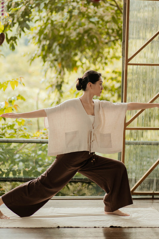 Kimono Ribbon-Tie Top (Beige)