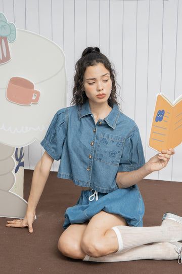 LULU AND FRIENDS Pleated Sleeve Shirt (Denim)