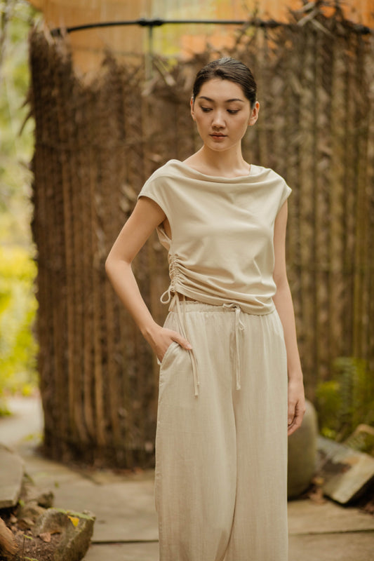 Draped Neckline Top (Beige)