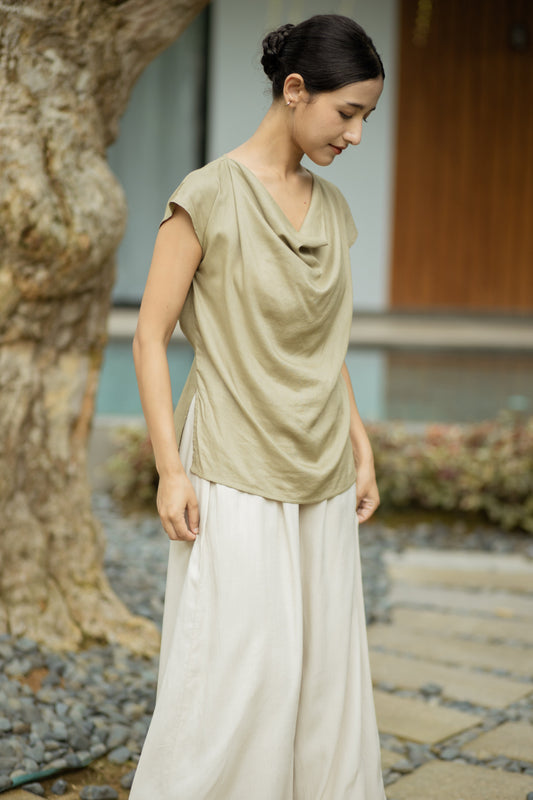 Nara Draped Neckline Top (Pastel Green)
