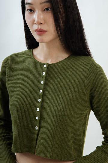 Button Details Knit Cardigan (Olive Green)