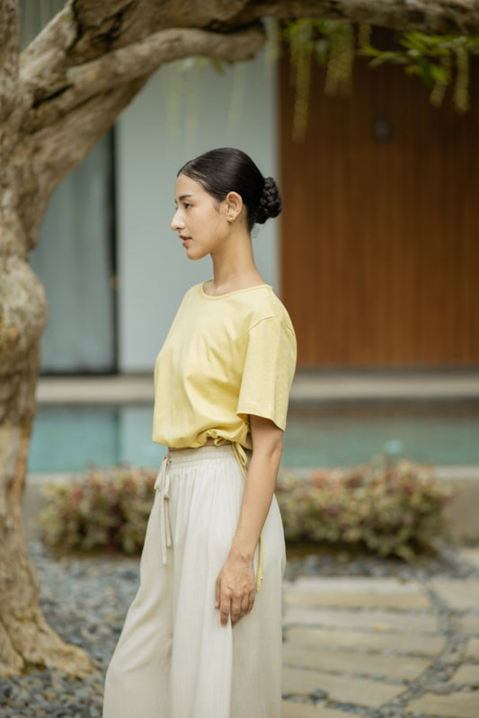 Nami Drawstring Hem Short Sleeve Tee (Sand)