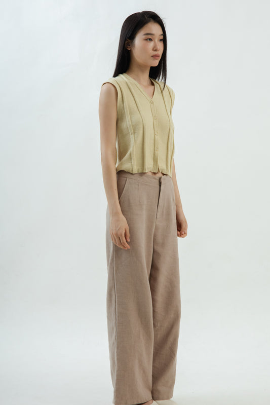 Sleeveless Rib-Knit Button Top (Avocado)