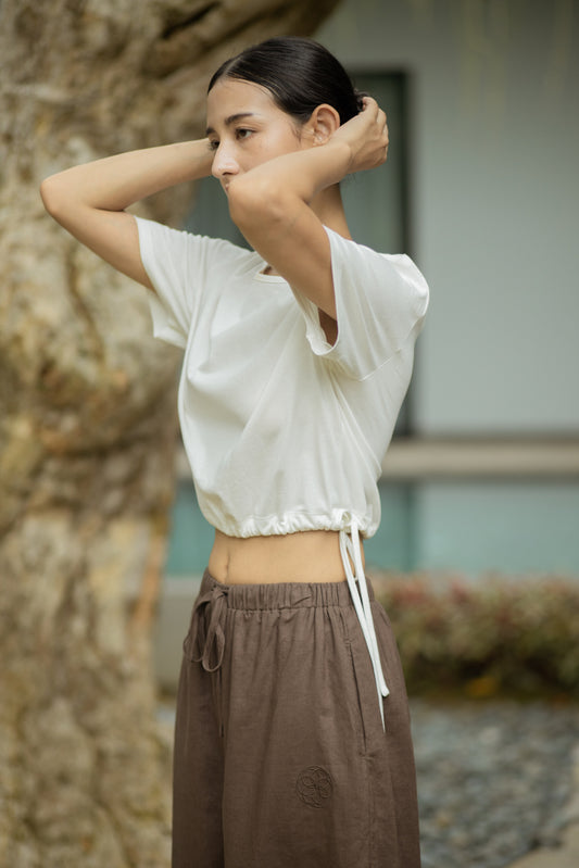 Nami Drawstring Hem Short Sleeve Tee (Ivory)