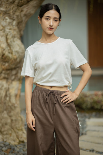 Nami Drawstring Hem Short Sleeve Tee (Ivory)