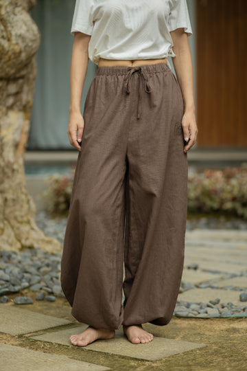 Relaxed Ramie Balloon Pants (Dark Brown)