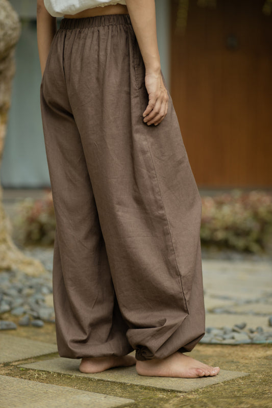 Relaxed Ramie Balloon Pants (Dark Brown)