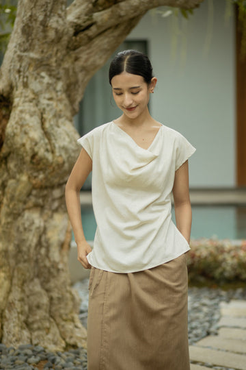 Nara Draped Neckline Top (Bone)