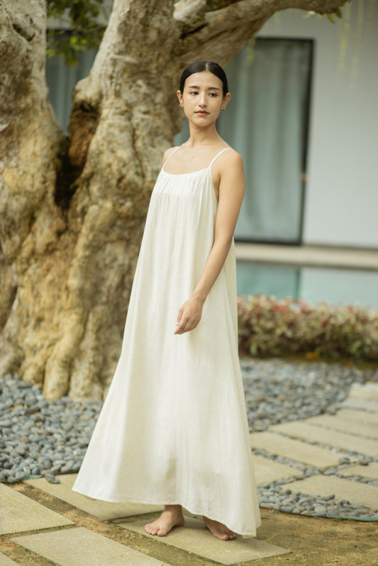 Maya Linen-Blend Strappy Dress (Bone)