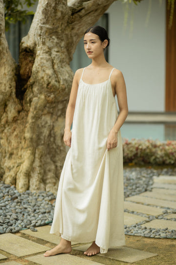 Maya Linen-Blend Strappy Dress (Bone)