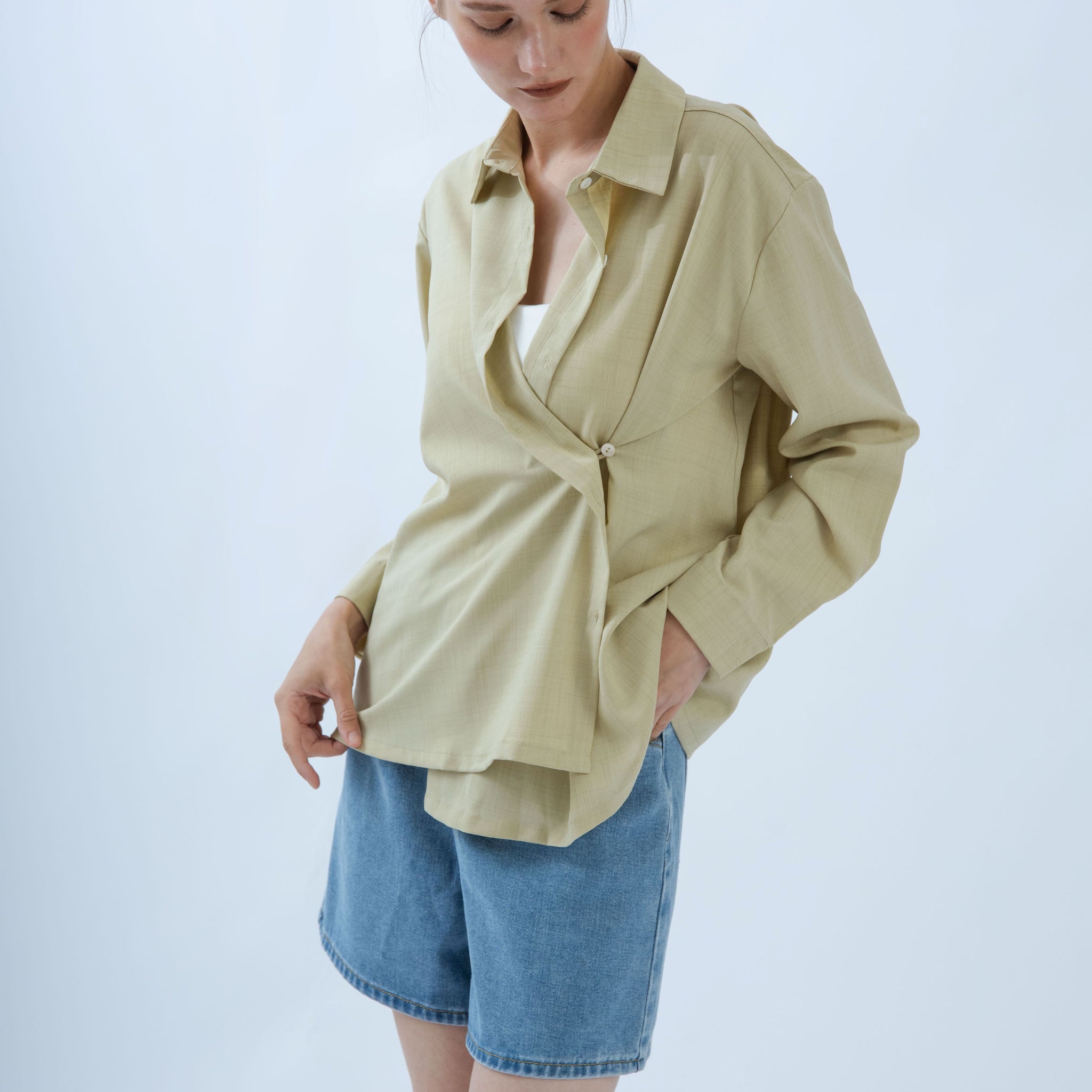 Multi-Wear Loose Cut Long Sleeve Shirt (Green)