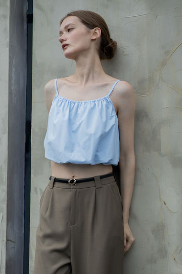 Puffy Spaghetti Strap Top (Light Blue)