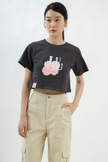 LULU Blooming Embroidery Crop Tee (Grey)