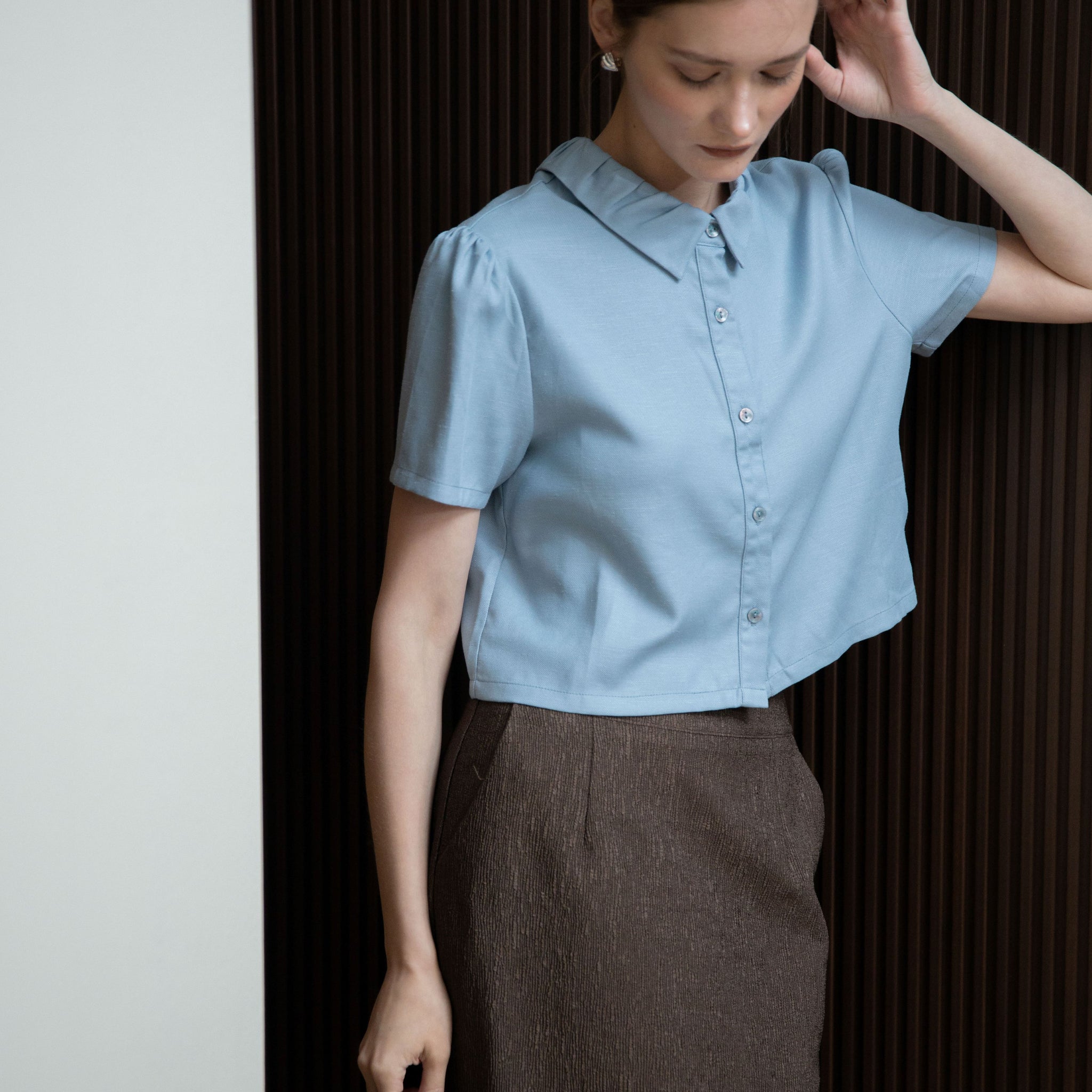 Tilly Button Down Short Sleeve Top (Blue)