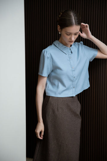 Tilly Button Down Short Sleeve Top (Blue)