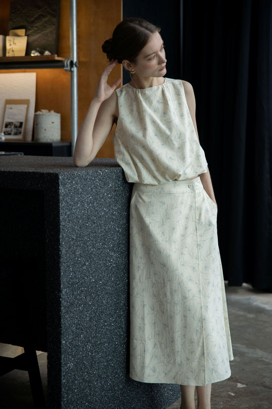 Meadow Overlap Long Skirt (Beige)