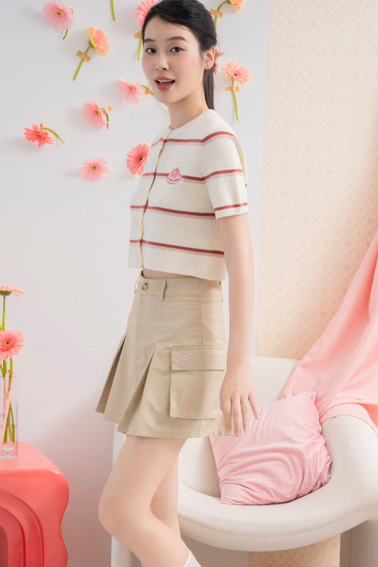 LULU Spring Club Embroidery Striped Knit Top (Ivory Stripes)