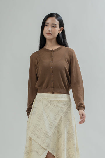 Elowra Sheer Knit Cardigan (Brown)