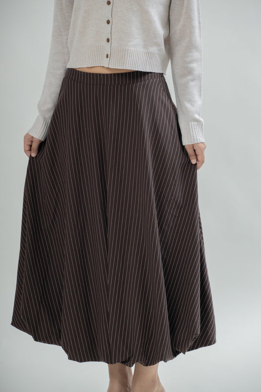 Puffy Pinstripes Long Skirt (Brown Stripes)