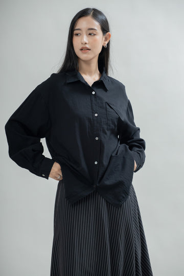 Folded Pocket Long Sleeve Shirt (Black)