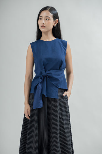 Serene Tie-Front Sleeveless Blouse (Navy)
