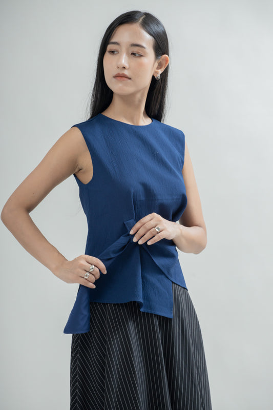 Serene Tie-Front Sleeveless Blouse (Navy)