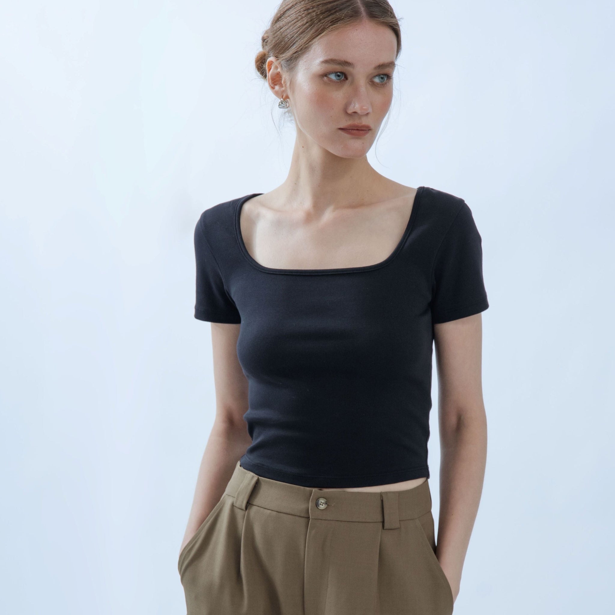 Basic Square Neck Short Sleeve Tee