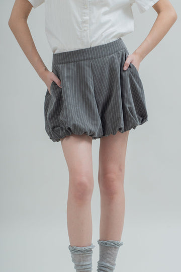 Pinstripe Puffy Shorts (Black Stripes)