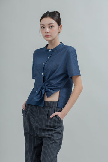Sylvie Button Sheer Blouse (Navy)