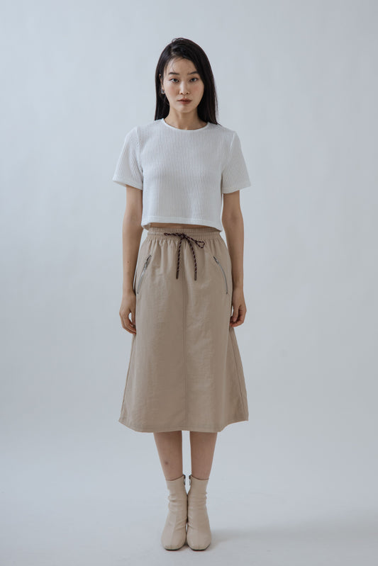 Ribbed Texture Short Sleeve Top (White)